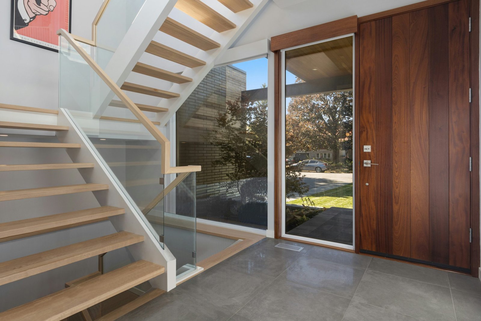 Internal staircase leading to a closed door